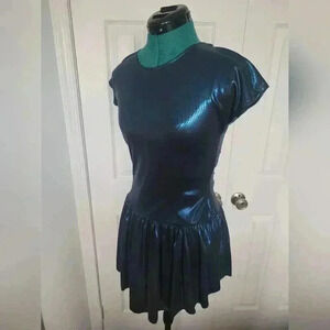 1980s Radar Blue Holographic Skater Dress with Strappy back Detail